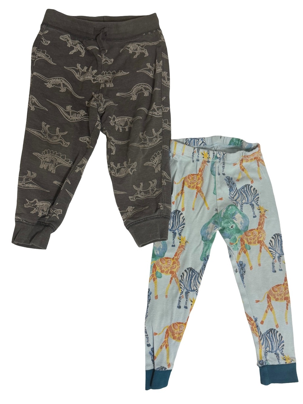 Two-Pack long pants - Gray Dinosaur & Light Blue Safari